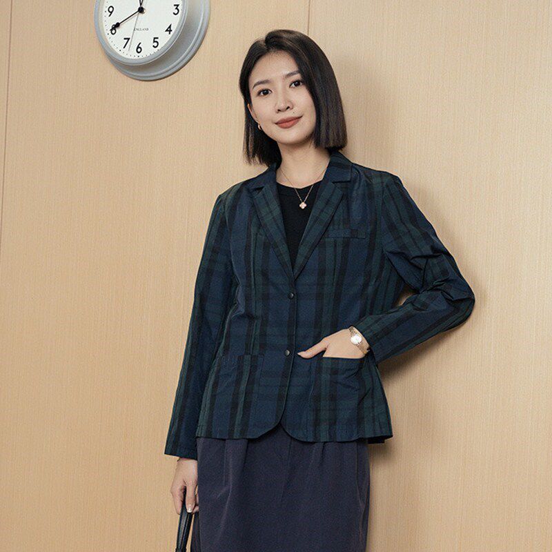 YUN韫2024春季新款女装西装领单排扣收腰短款西服 日韩女外套3206