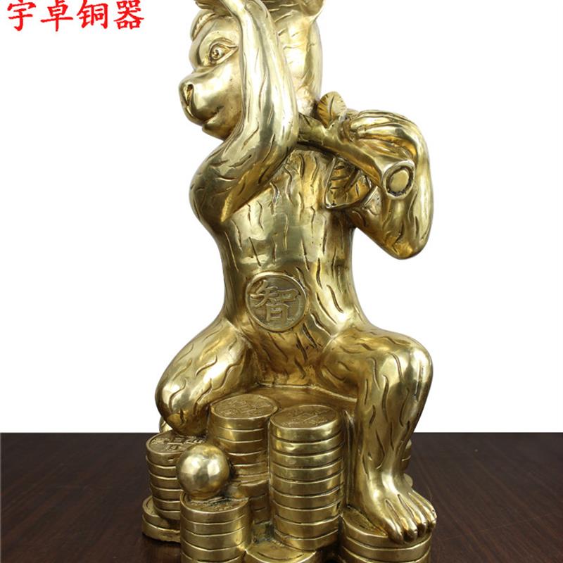 宇卓铜器铜猴子背寿桃背寿桃猴工艺品摆件纯铜猴黄铜猴