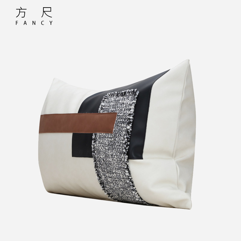 意式轻奢样板房间高端抱枕高级感米棕色客厅沙发腰枕设计师靠背垫