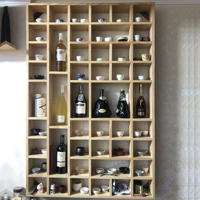 定制实木格子架墙上置物架壁挂收纳柜茶壶展示架小饰品创意格子铺