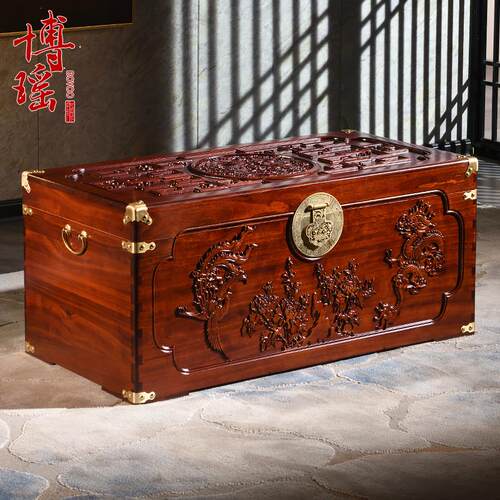 博瑶香樟木箱龙凤实木婚嫁书画嫁妆箱结婚收纳储物箱衣箱陪嫁箱子