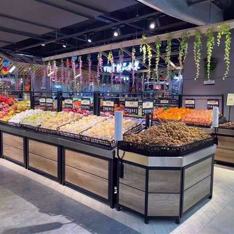 超市蔬菜架水果架水果店便利店永辉款水果货架钢木展示架