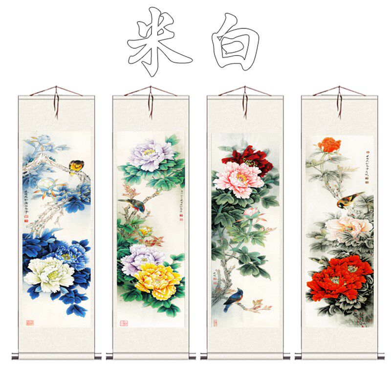 国色天香画 丝绸画 花鸟风景卷轴画挂画 客厅卧室办公室装饰国画