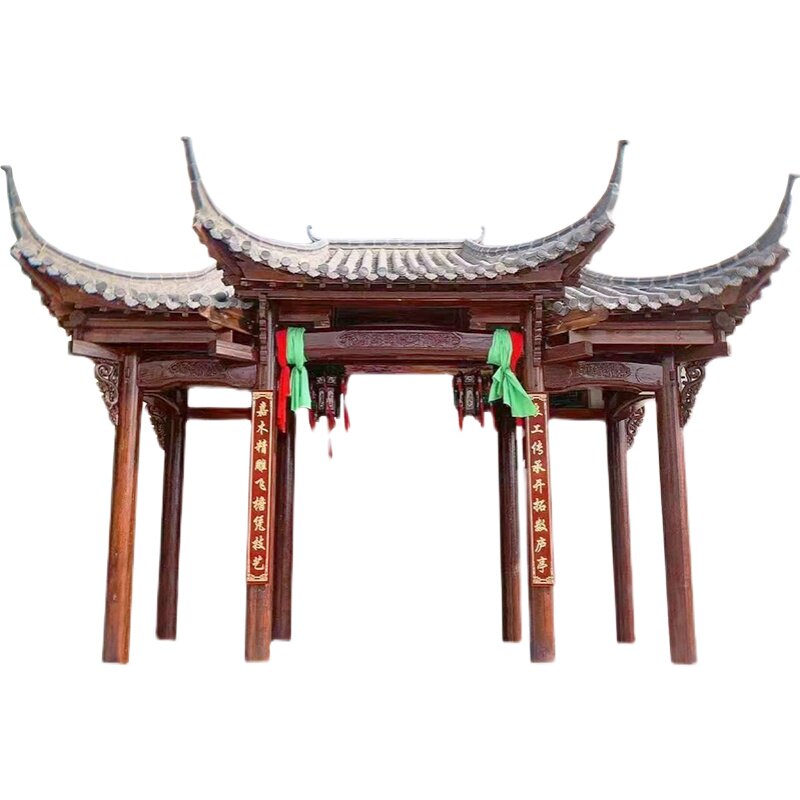 仿古门楼大门造型仿古实木牌坊新中式农村庭院户外凉亭琉璃瓦园林