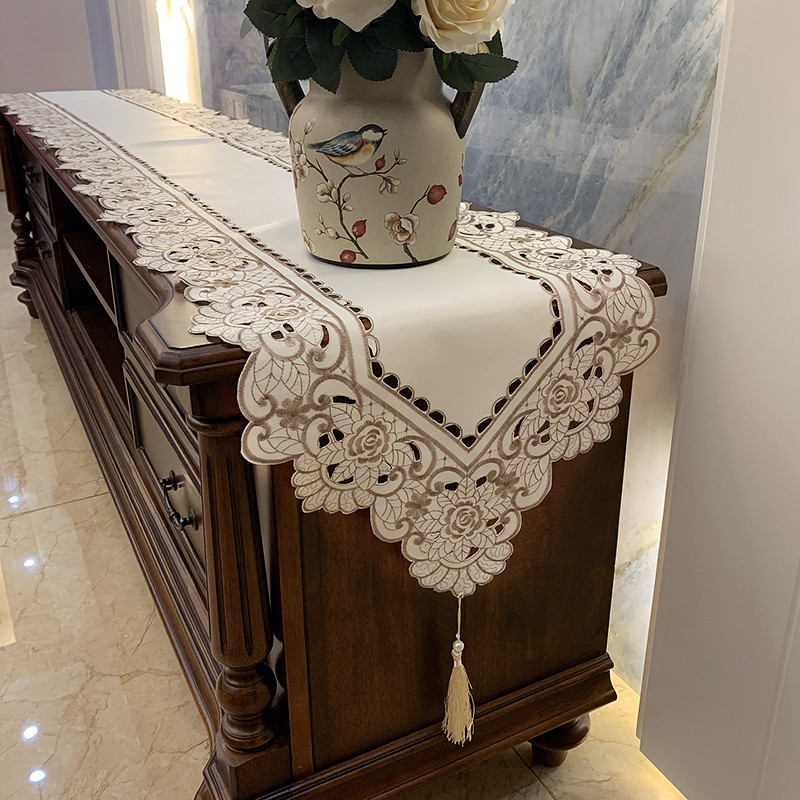 欧式茶几电视柜桌布长方形客厅美式蕾丝布艺盖布防尘罩新中式台布