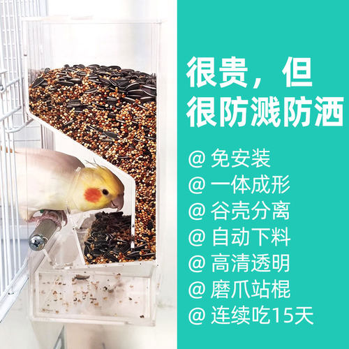 玄凤鹦鹉自动喂食器大容量专用下料器鸟笼亚克力防撒防溅鸟食盒