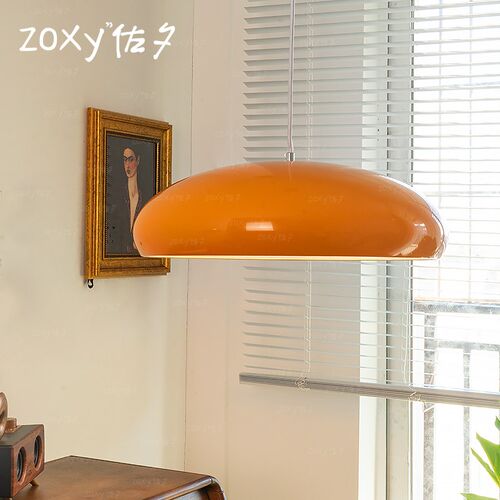 zoxy中古橘色锅盖餐厅吊灯 包豪斯复古吧台灯橙色单头餐桌吊灯