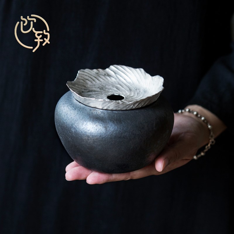 饮致黑铁鎏金釉茶渣缸功夫茶具零配陶瓷建水水盂高端茶洗废水桶