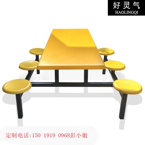 食堂餐桌椅6人连体快餐椅加厚防腐玻璃钢学生学校饭堂餐厅餐桌椅