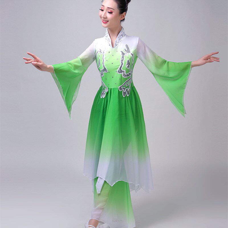 2019新款演出服民族舞扇子舞台表演服伞舞蹈服装成人女古典秧歌服