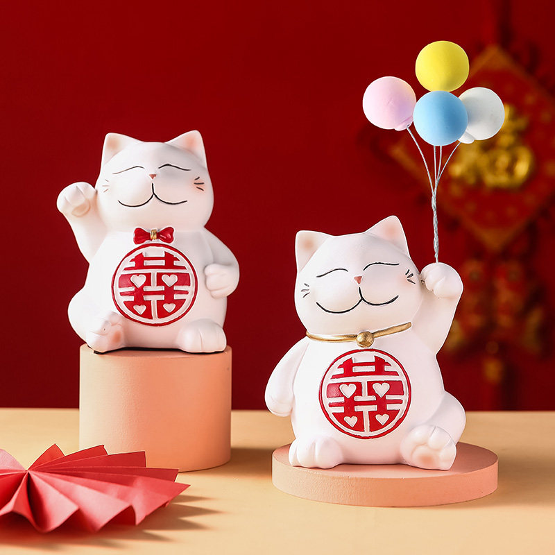 结婚订婚礼物大喜招财猫摆件装饰品囍字招财猫送闺蜜新人新婚礼品