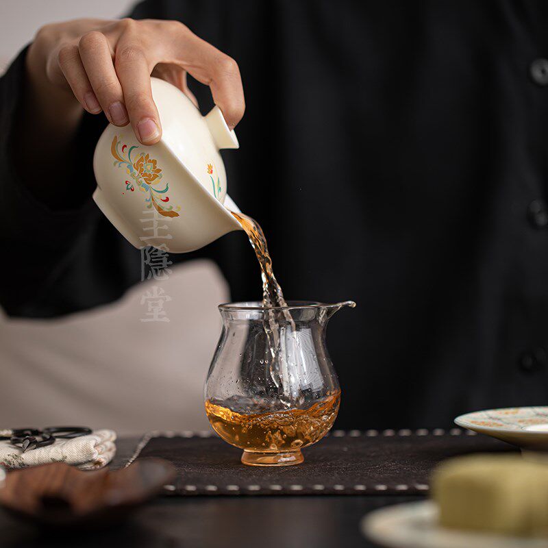 圭隐堂中式国风宝相花纹陶瓷三才盖碗带茶托家用茶碗泡茶器手抓碗