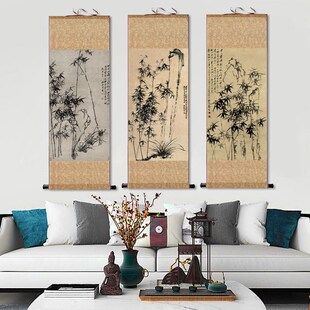 名家郑板桥竹石图卷轴画丝绸画绢画宣纸仿古画家居装饰国画微喷画
