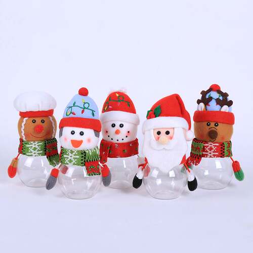 圣诞糖果罐 塑料透明礼品盒 老人雪人麋鹿圣诞用品装饰儿童小礼品