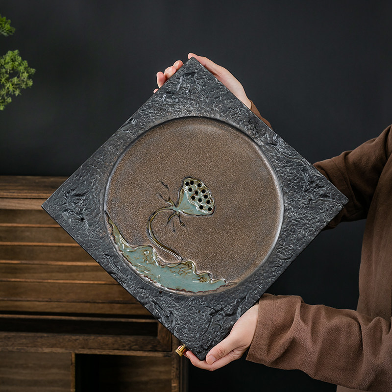 鎏金粗陶功夫茶具套装家用陶瓷排水茶盘办公室干泡盘茶台茶杯茶壶