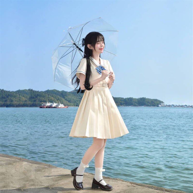 樱花家族jk连衣裙【小月町】甜美学院风制服中长款百褶裙短袖女