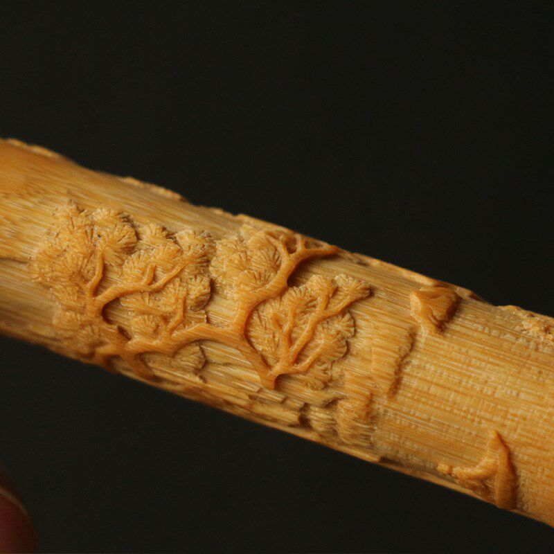 一物一拍精品名家三舍纯手工浅浮雕山水图实心竹手把件竹雕把玩件