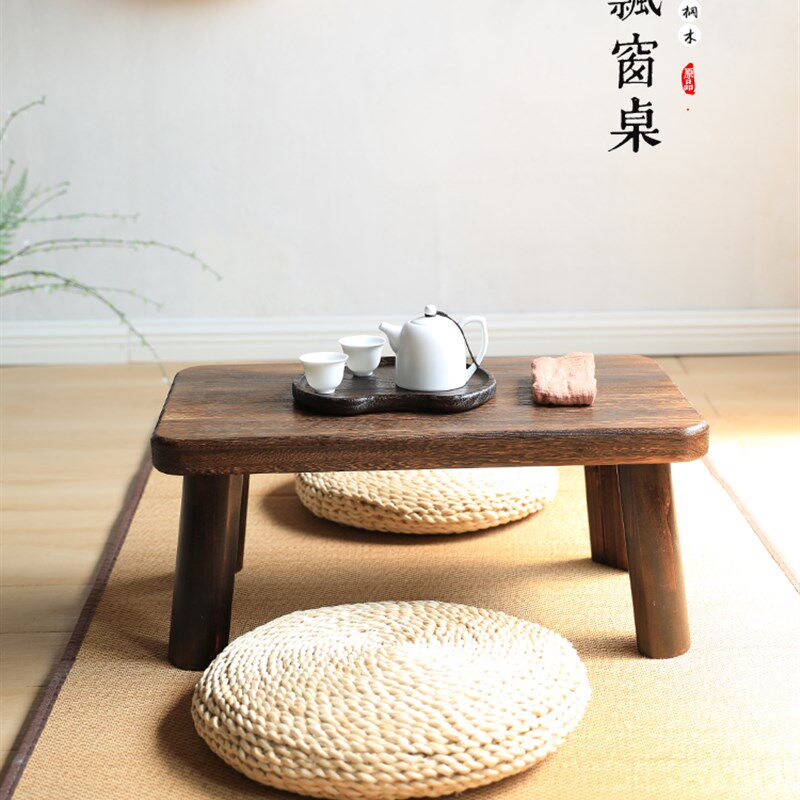 日式实木飘窗桌小茶几榻榻米矮桌烧桐木加高小茶桌休闲桌几饭桌