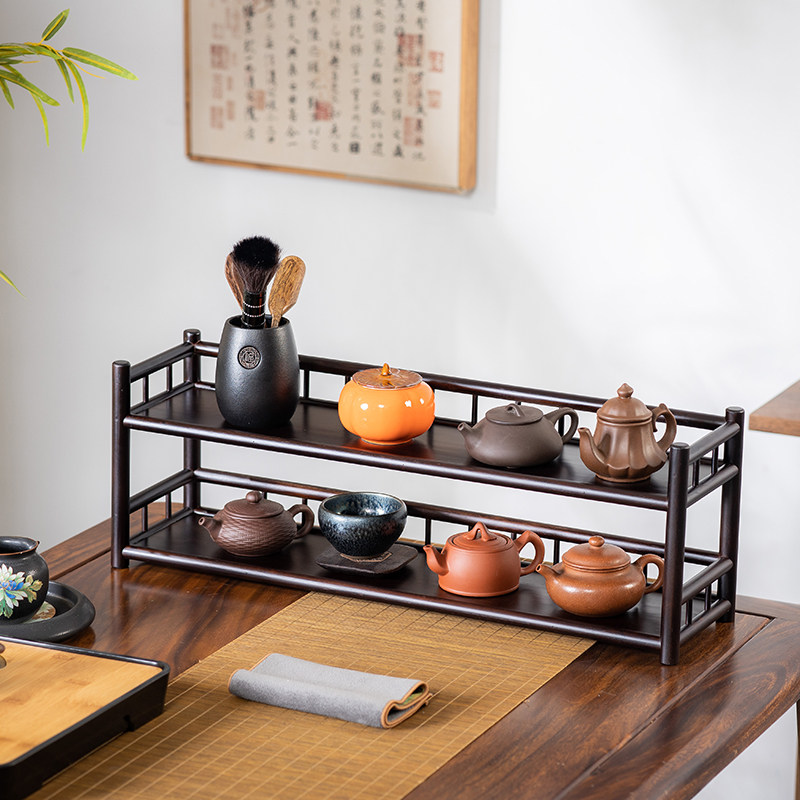 茶架子中式双层茶具杯壶收纳小罐茶叶摆放工艺品展示桌面竹博古架