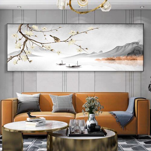 新中式山水画客厅挂画沙发背景墙装饰画中国风大气壁画水墨风景画