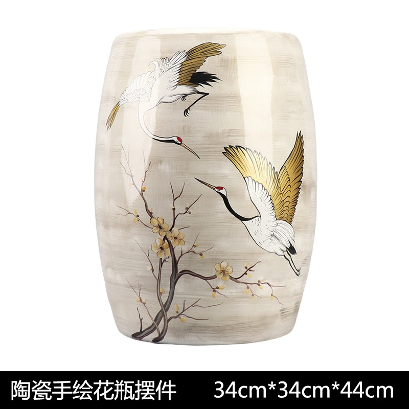 新中式创意手绘桃花仙鹤陶瓷装饰品客厅餐桌酒柜摆设插花花瓶摆件