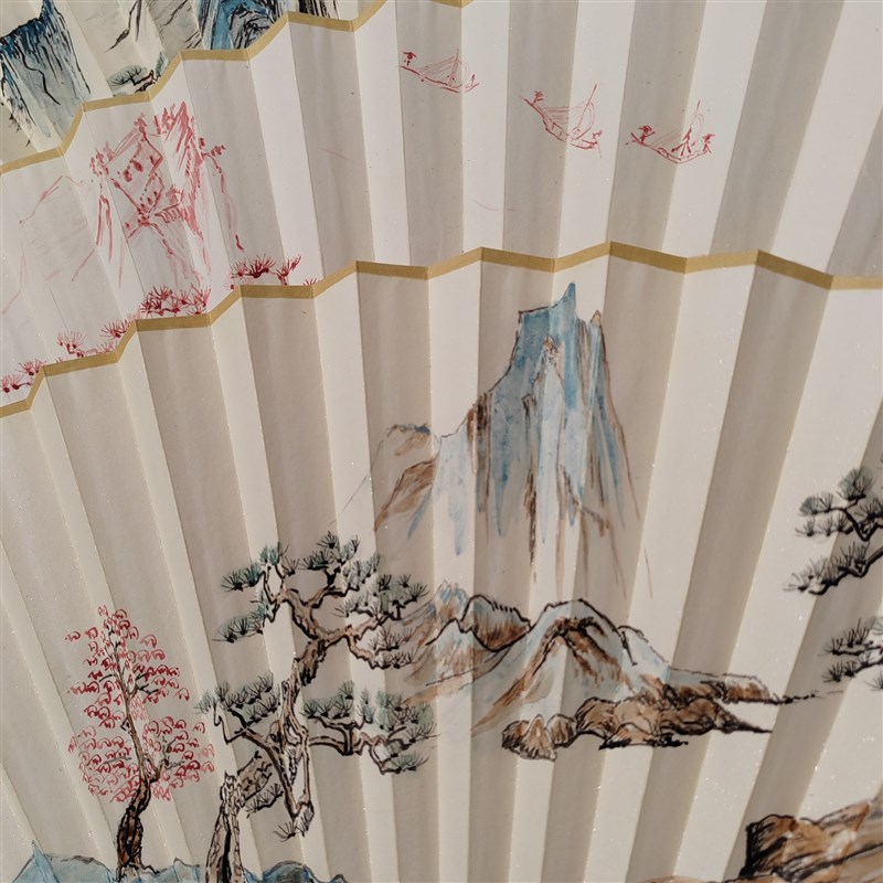 定制扇面纯手绘山水国画苏工扇面配9/95寸扇骨宣纸文玩折扇简约风