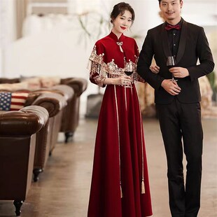 高级感大码孕妇中式改良旗袍敬酒服新娘高腰遮肚子结婚礼服秀禾服