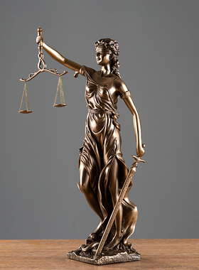 仿铜司法公平公正正义女神忒弥斯雕塑雕像律师办公室法律天平摆件