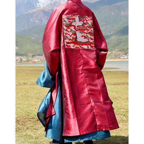 惜物国风 明制传统汉服织锦锻四合云纹对襟文武官补服合领衫披风