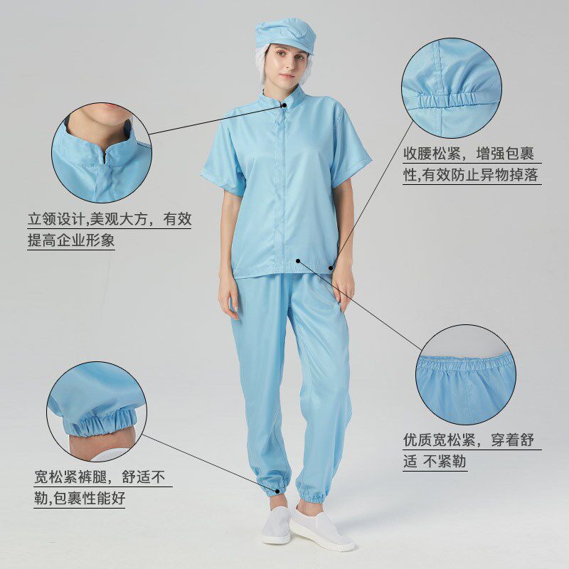 夏季食品厂工作服短袖套装白色车间透气工装中央厨房烘焙生产网帽