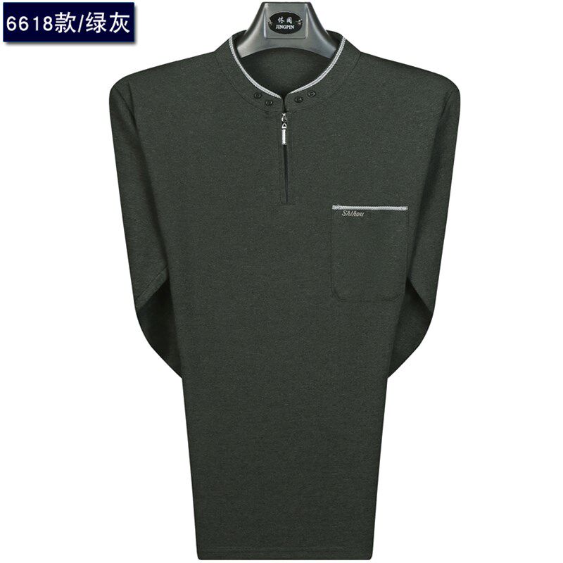 2021秋装中老年男士长袖t恤圆领中年人男装上衣服宽松爸爸装爷爷