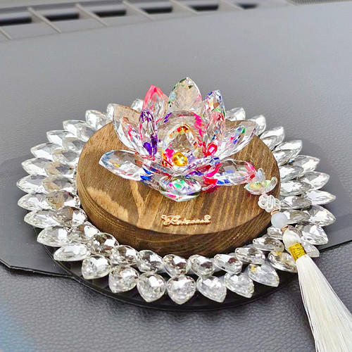 车用水晶莲花摆件 2023新款祝福主题装饰品 中控台高级车内饰品