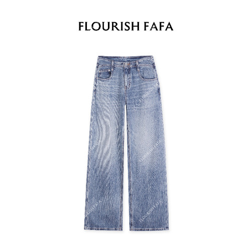 FLOURISH FAFA【翘翘】夏季无弹树皮皱复古水洗纹理直筒牛仔裤379