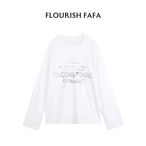 FLOURISH FAFA【爱丁堡】圆领美式字母印花宽松休闲长袖T恤上衣