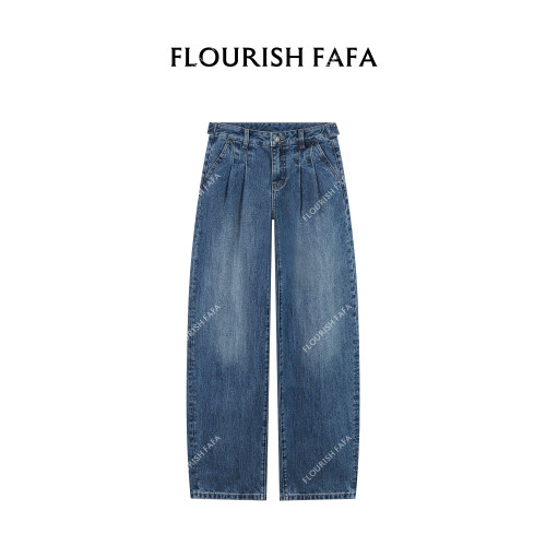 FLOURISH FAFA【言简】无弹腰头设计感水洗小弯刀牛仔裤