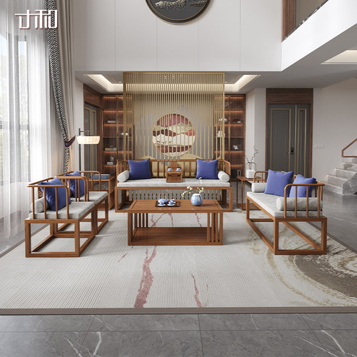 办公沙发会客商务洽谈茶几组合小户型客厅家具套装新中式铁艺单人