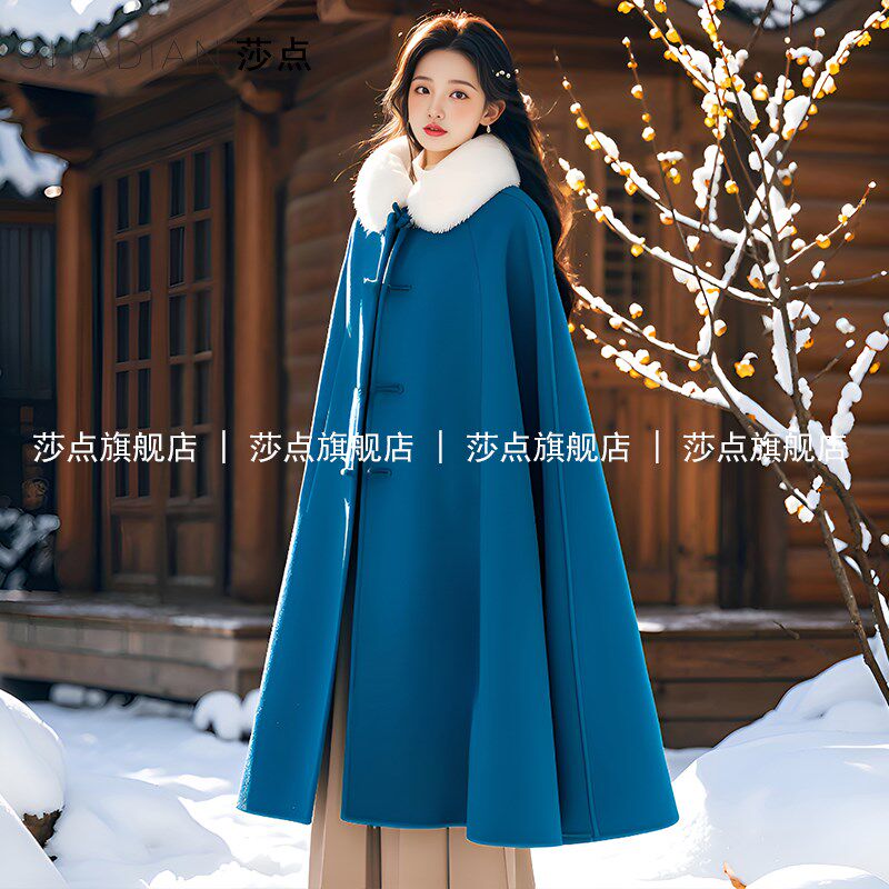 保暖汉服披风女2024冬季新过膝长款古风大氅斗篷防寒加厚加绒披肩
