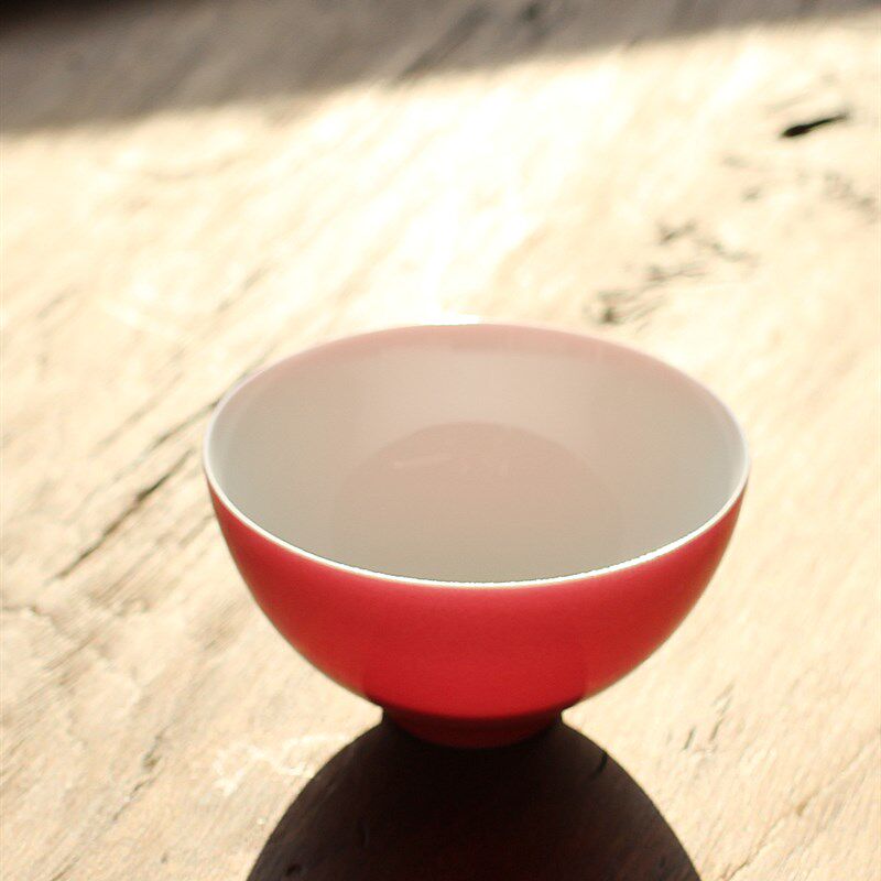 景德镇陶瓷茶杯胭脂红大号鸡心杯胭脂水釉主人杯茶碗品茗杯单杯