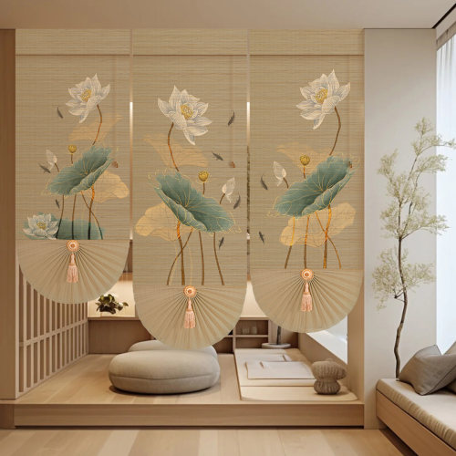 中式扇形罗马帘折叠竹帘升降卷帘客厅茶室装饰隔断帘遮光挂帘定制