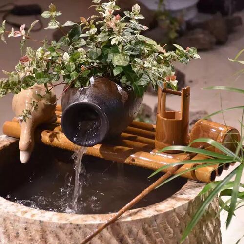 陶瓷鱼缸竹子陶罐流水过滤器圆缸专用增氧上置净水循环三合一系统