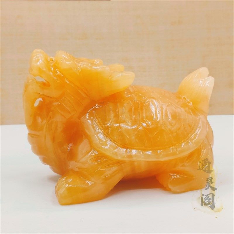 天然黄玉龙龟摆件米黄玉石龙龟玉雕店铺公司家居玄关装饰摆件
