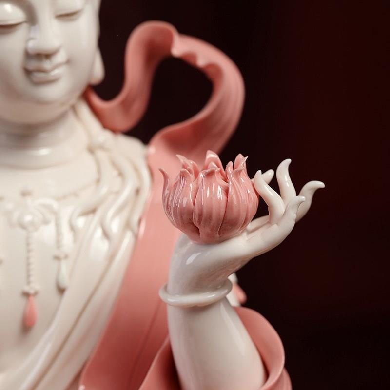 戴玉堂德化陶瓷自在飘带观音菩萨像佛像家用中式禅意摆件客厅供奉