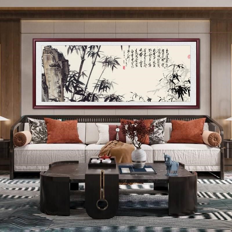 竹报平安国画山水画客厅挂画新中式办公室装饰沙发背景墙壁画竹子
