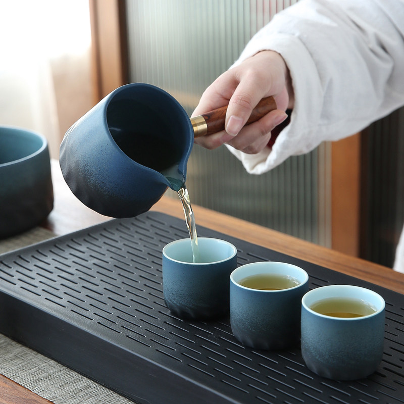 功夫茶具套装日式家用办公茶盘茶具黑禅风侧把茶壶茶杯logo定制