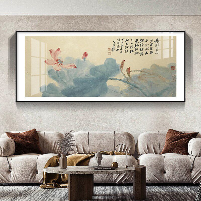 新中式张大千挂画客厅沙发背景墙壁装饰画餐厅茶室荷花水墨风国画
