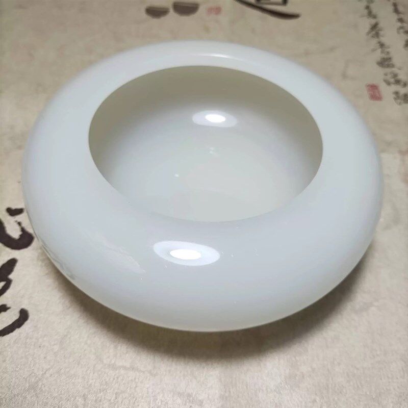 工艺品玉石阿富汗玉青玉烟灰缸琉璃玉摆件家居办公桌摆件白色绿色