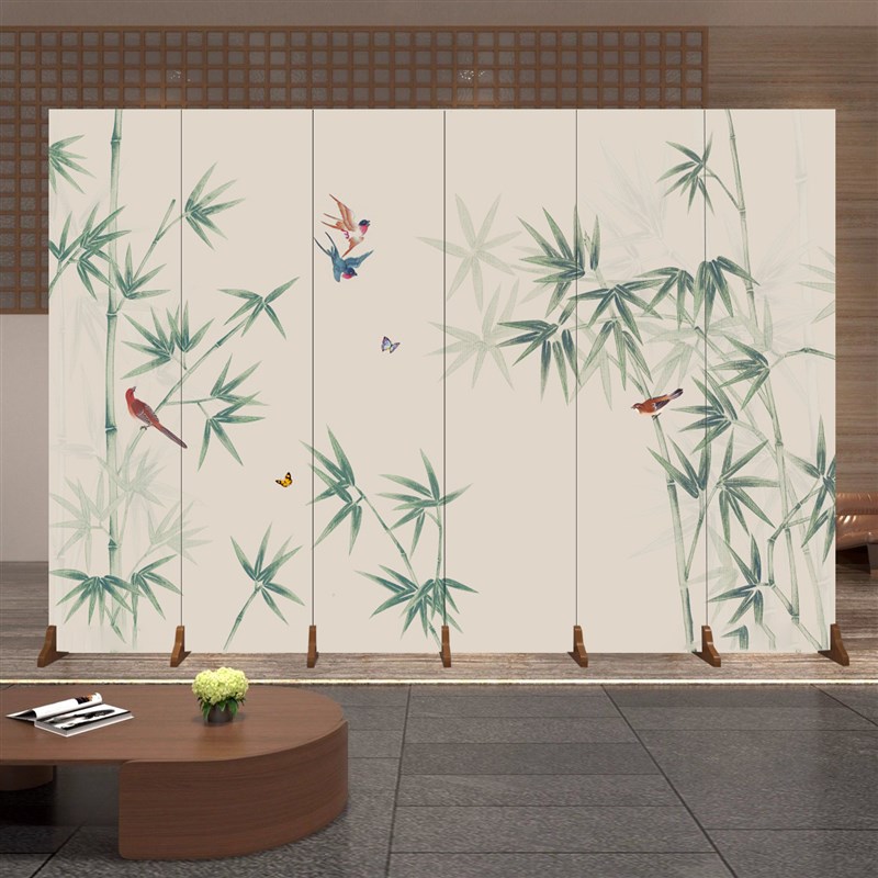 新中式屏风隔断荷花葫芦山水画家用客厅卧室书房酒店可折叠移动