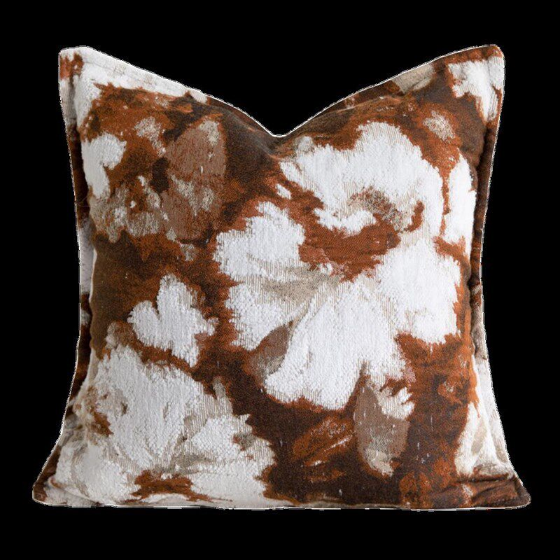 一森焦糖色抽象花朵抱枕北欧沙发客厅靠枕奶油风民宿靠垫腰枕针织