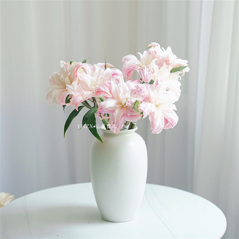 【云花甄选】浅粉色重瓣百合小盼草组合花期久鲜花新中式玄关装饰