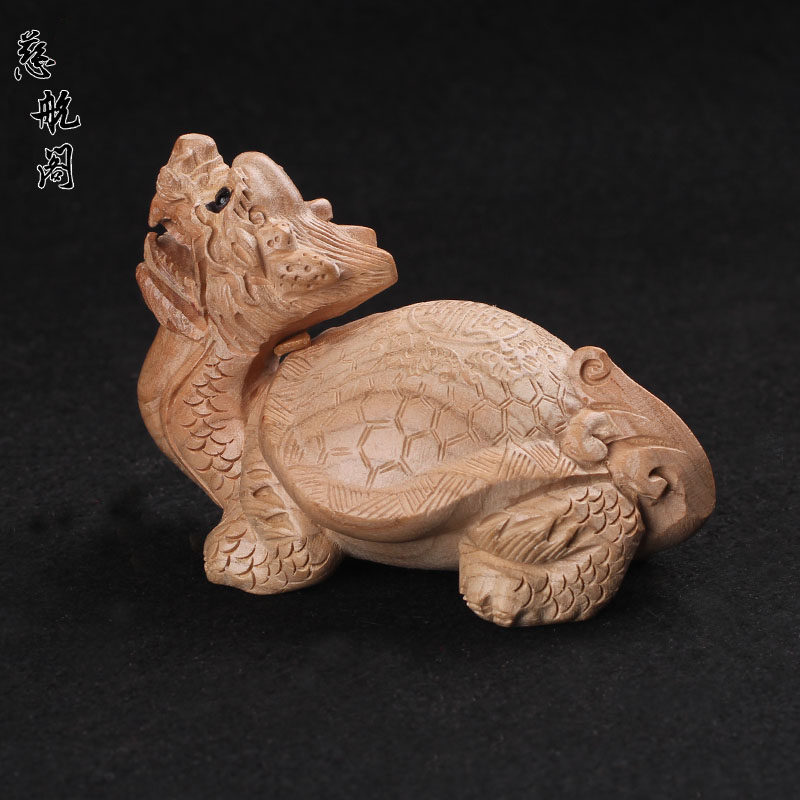 桃木龙龟摆件木雕母子龟车摆件无漆环保